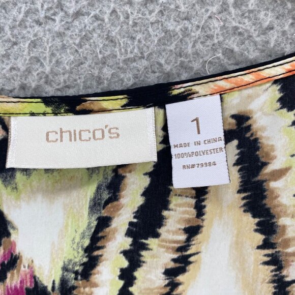 Chicos Top Womens 1 US Medium Multicolor Sleeveless Ruched Neck Blouse Casual - Picture 5 of 10